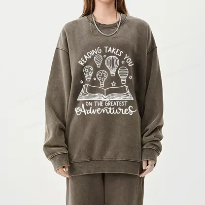 Pagewings Reading Adventures Book Unisex Washed Sweatshirt