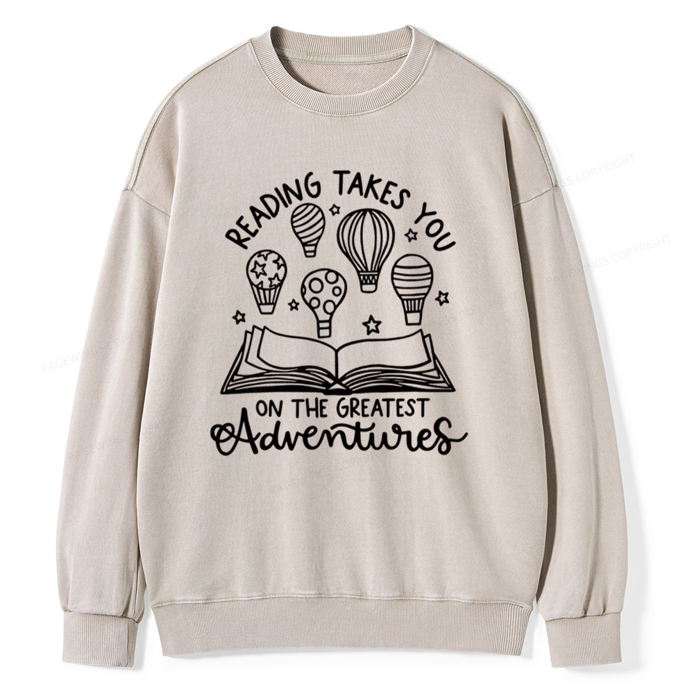 Pagewings Reading Adventures Book Unisex Washed Sweatshirt