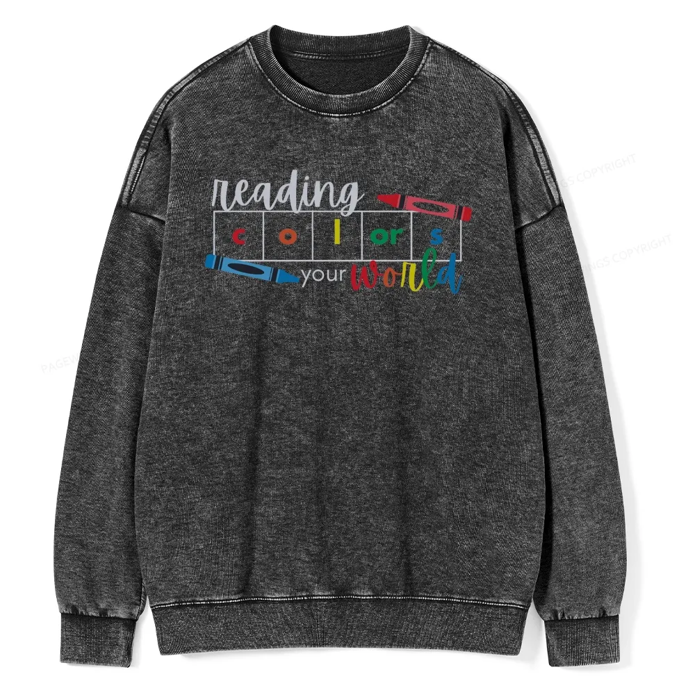 Pagewings Reading Colors Your World Book Unisex Washed Sweatshirt