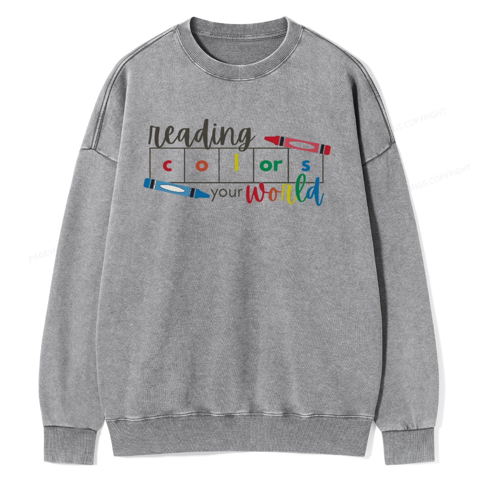 Pagewings Reading Colors Your World Book Unisex Washed Sweatshirt