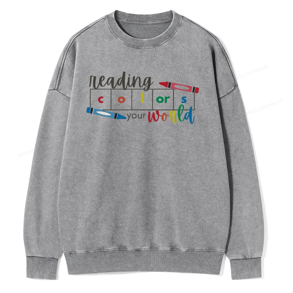 Pagewings Reading Colors Your World Book Unisex Washed Sweatshirt