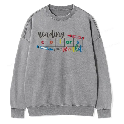 Pagewings Reading Colors Your World Book Unisex Washed Sweatshirt