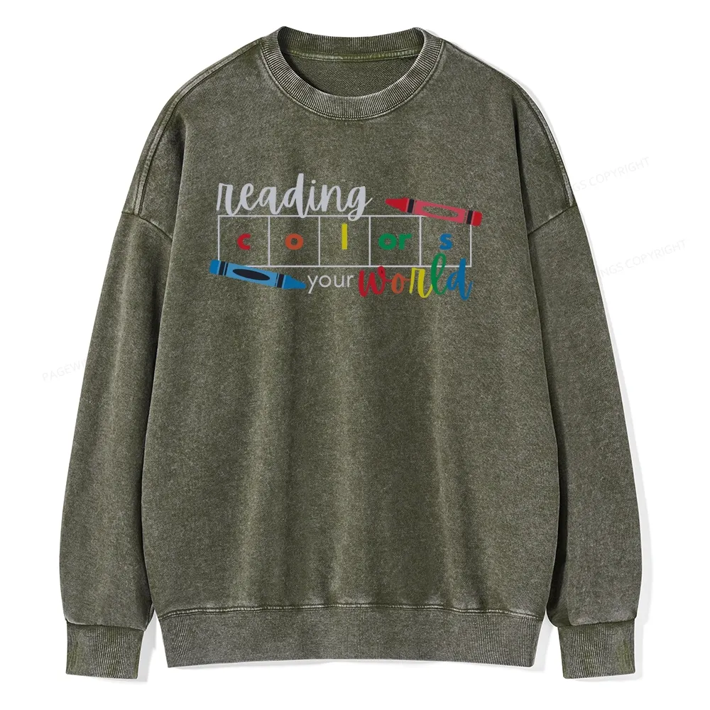 Pagewings Reading Colors Your World Book Unisex Washed Sweatshirt