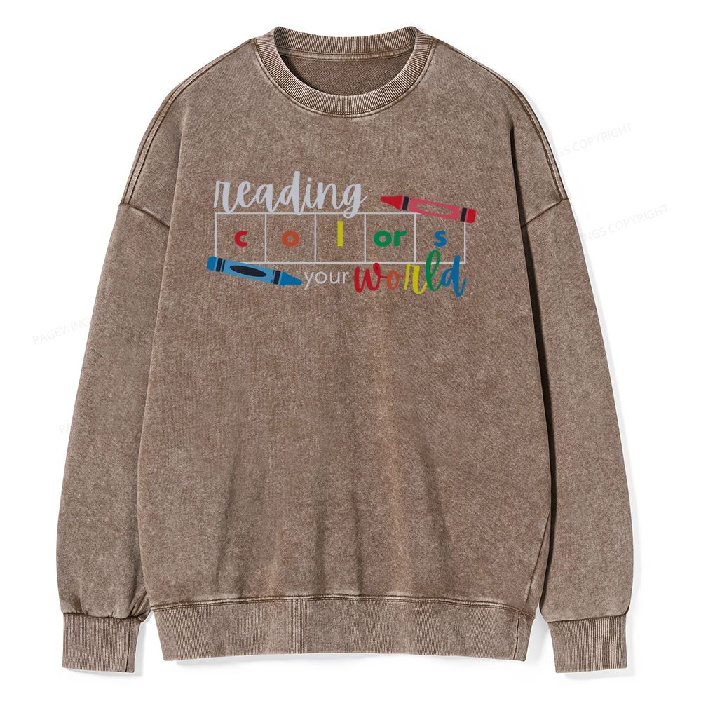 Pagewings Reading Colors Your World Book Unisex Washed Sweatshirt