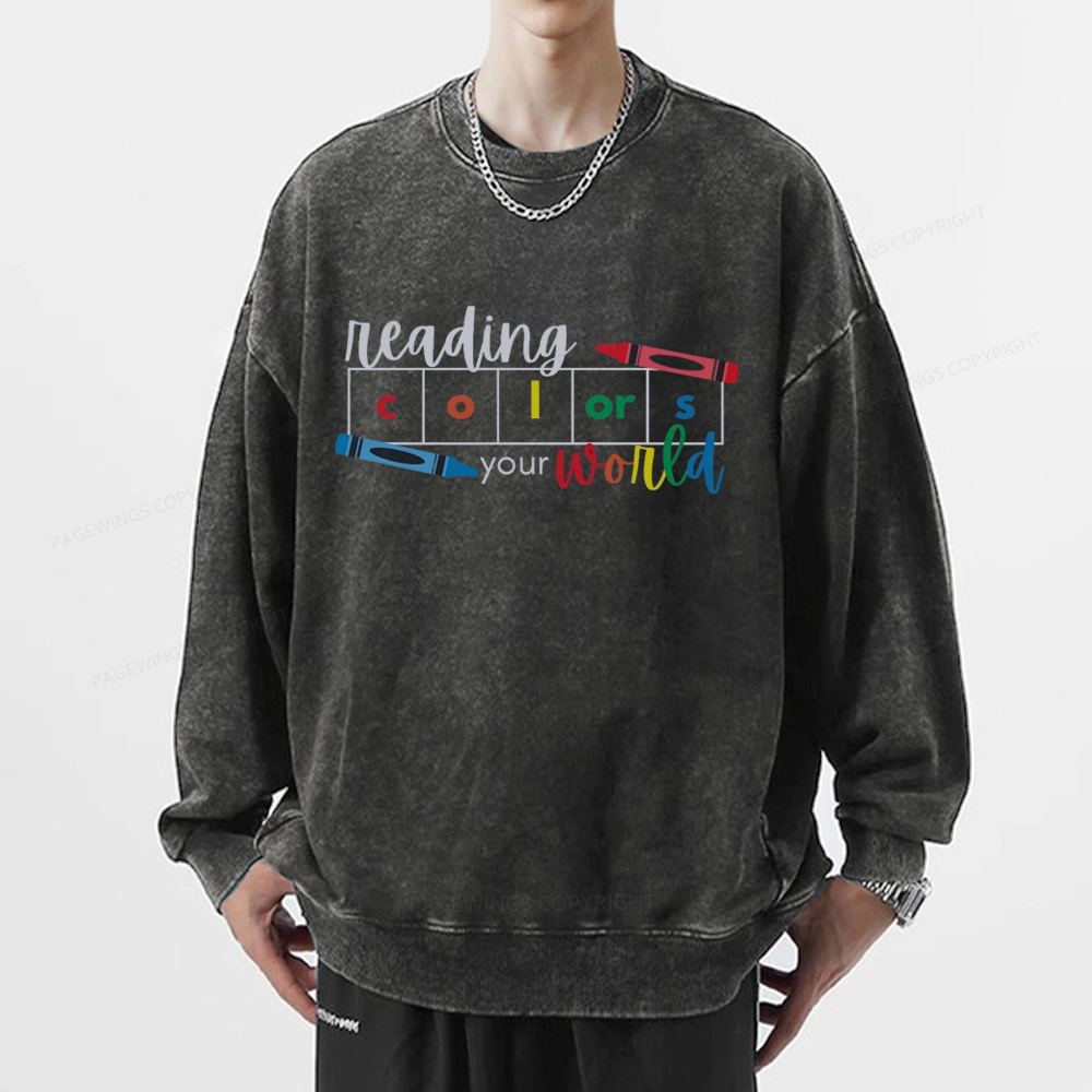 Pagewings Reading Colors Your World Book Unisex Washed Sweatshirt