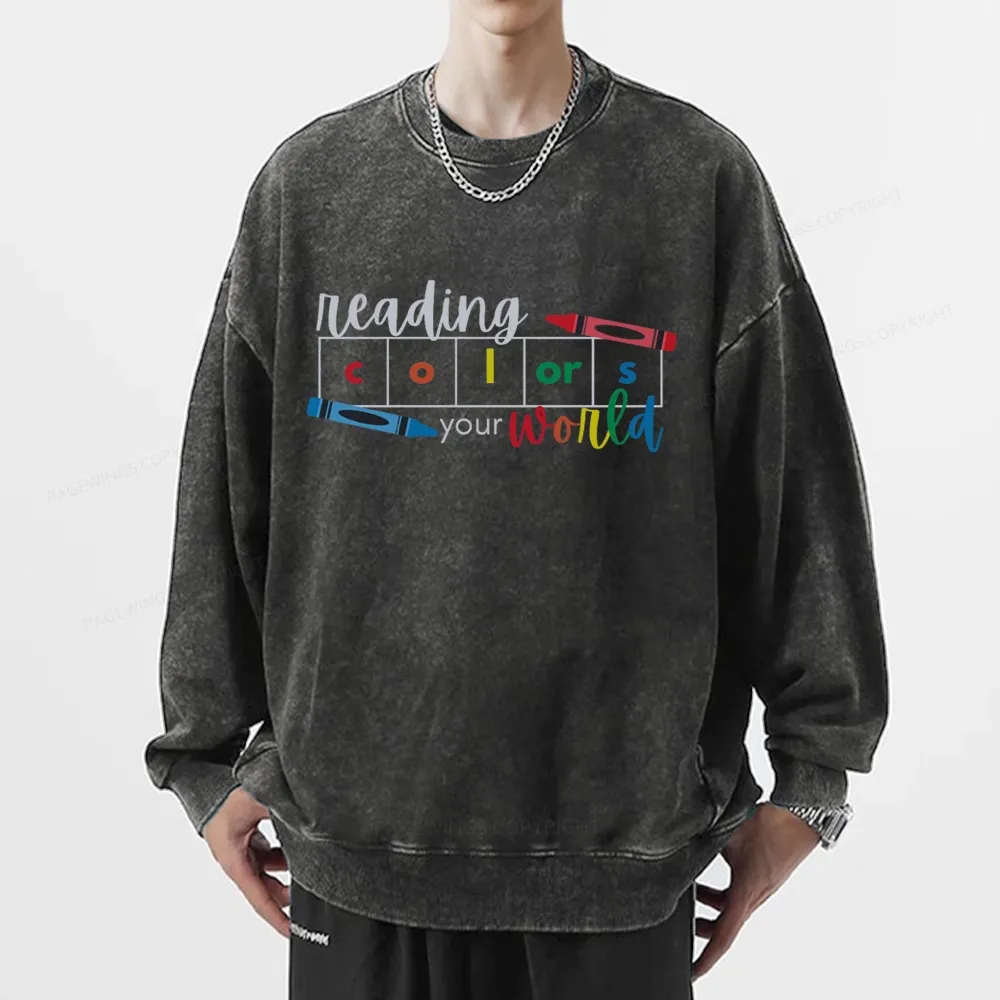 Pagewings Reading Colors Your World Book Unisex Washed Sweatshirt