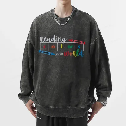 Pagewings Reading Colors Your World Book Unisex Washed Sweatshirt