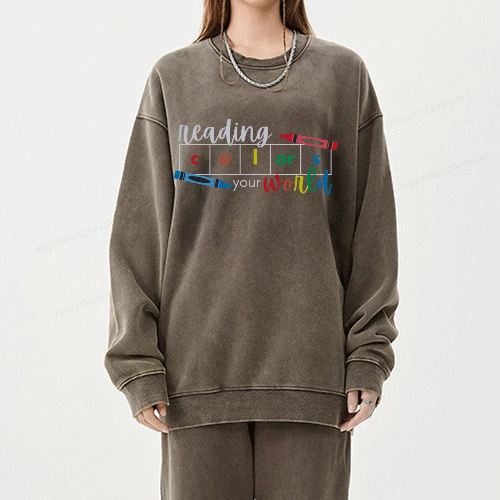 Pagewings Reading Colors Your World Book Unisex Washed Sweatshirt