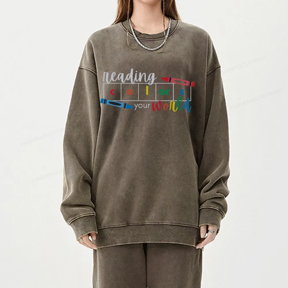 Pagewings Reading Colors Your World Book Unisex Washed Sweatshirt
