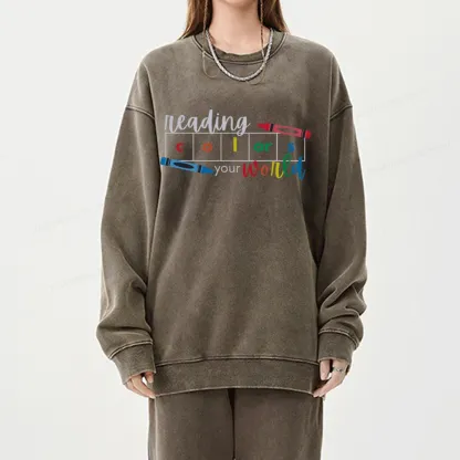 Pagewings Reading Colors Your World Book Unisex Washed Sweatshirt