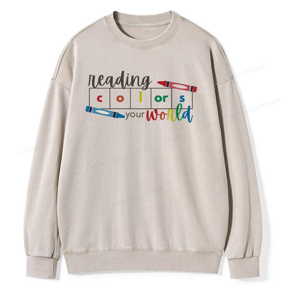 Pagewings Reading Colors Your World Book Unisex Washed Sweatshirt