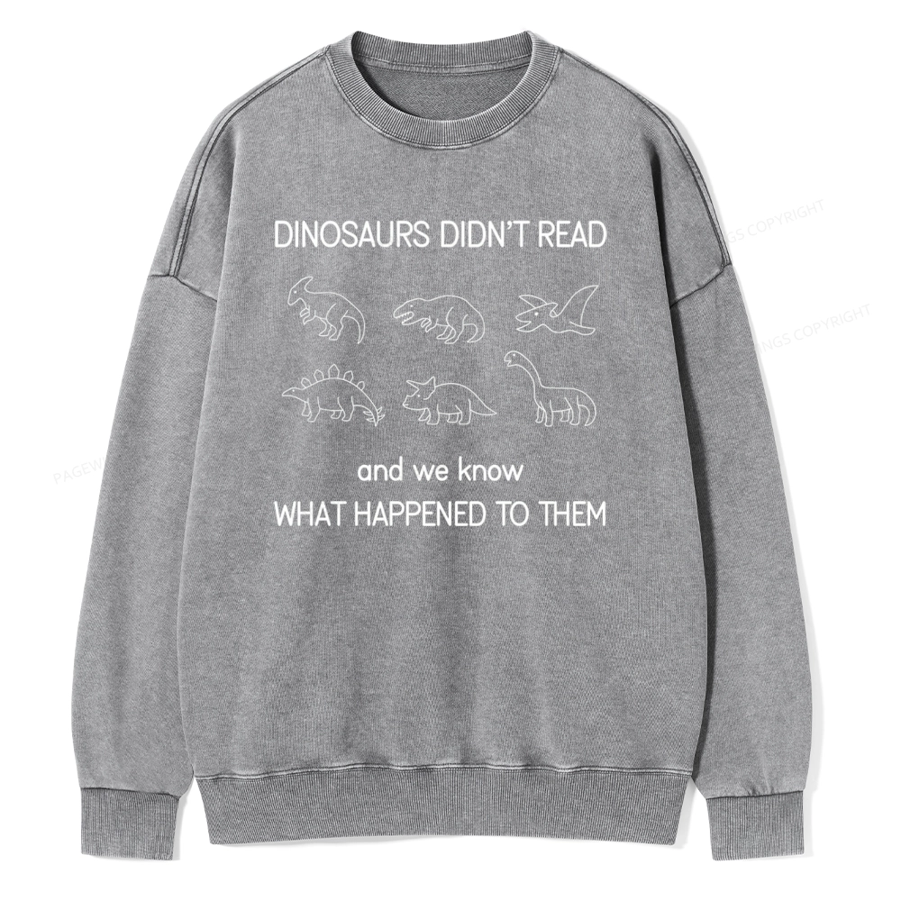 Pagewings Dinosaur Didn't Read Book Unisex Washed Sweatshirt