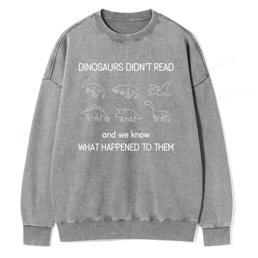 Pagewings Dinosaur Didn't Read Book Unisex Washed Sweatshirt