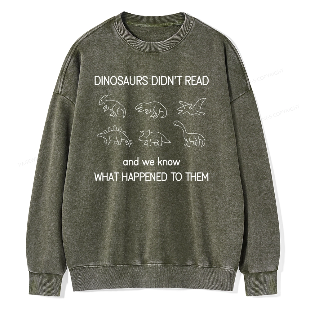 Pagewings Dinosaur Didn't Read Book Unisex Washed Sweatshirt