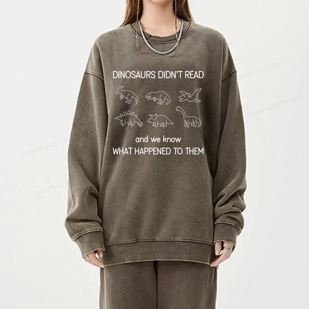 Pagewings Dinosaur Didn't Read Book Unisex Washed Sweatshirt