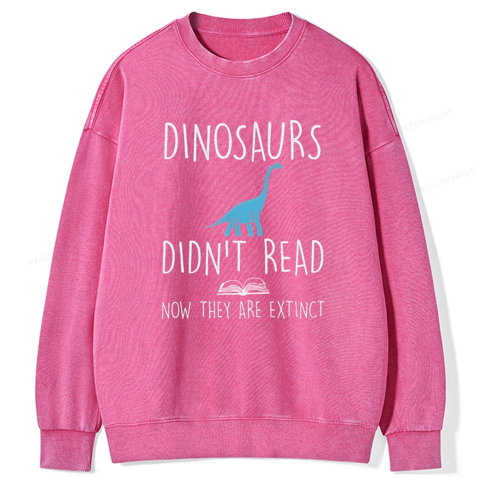 Pagewings Dinosaur Didn't Read Book Unisex Washed Sweatshirt