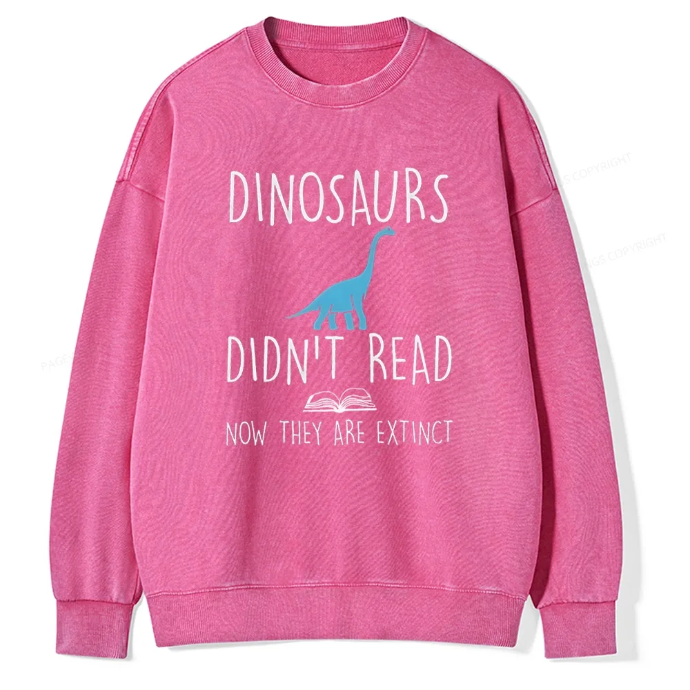 Pagewings Dinosaur Didn't Read Book Unisex Washed Sweatshirt