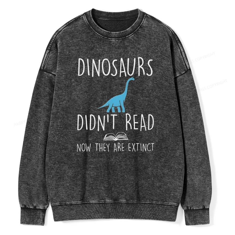 Pagewings Dinosaur Didn't Read Book Unisex Washed Sweatshirt