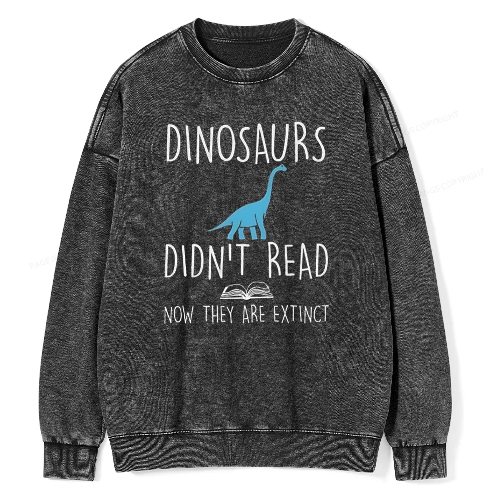 Pagewings Dinosaur Didn't Read Book Unisex Washed Sweatshirt