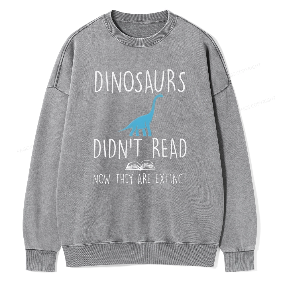 Pagewings Dinosaur Didn't Read Book Unisex Washed Sweatshirt