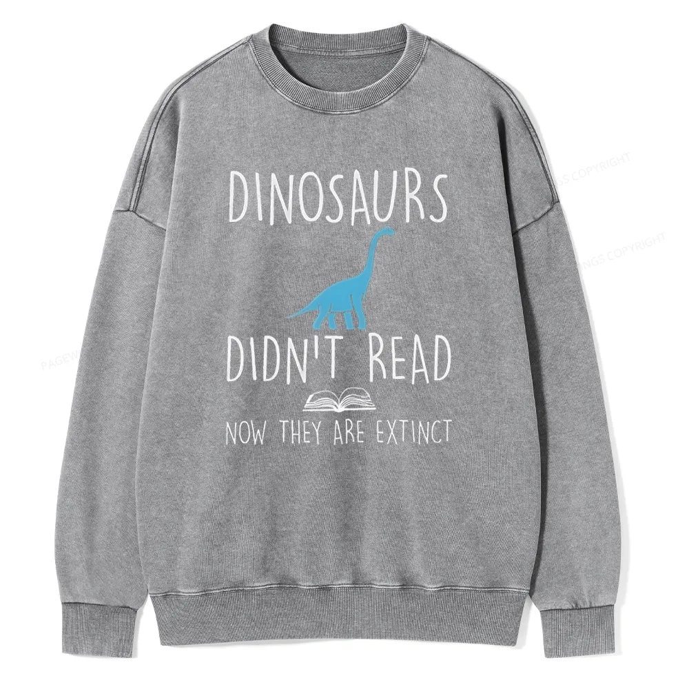 Pagewings Dinosaur Didn't Read Book Unisex Washed Sweatshirt