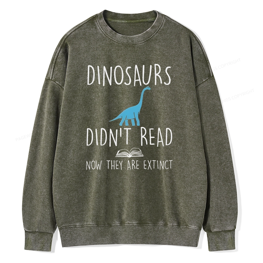 Pagewings Dinosaur Didn't Read Book Unisex Washed Sweatshirt
