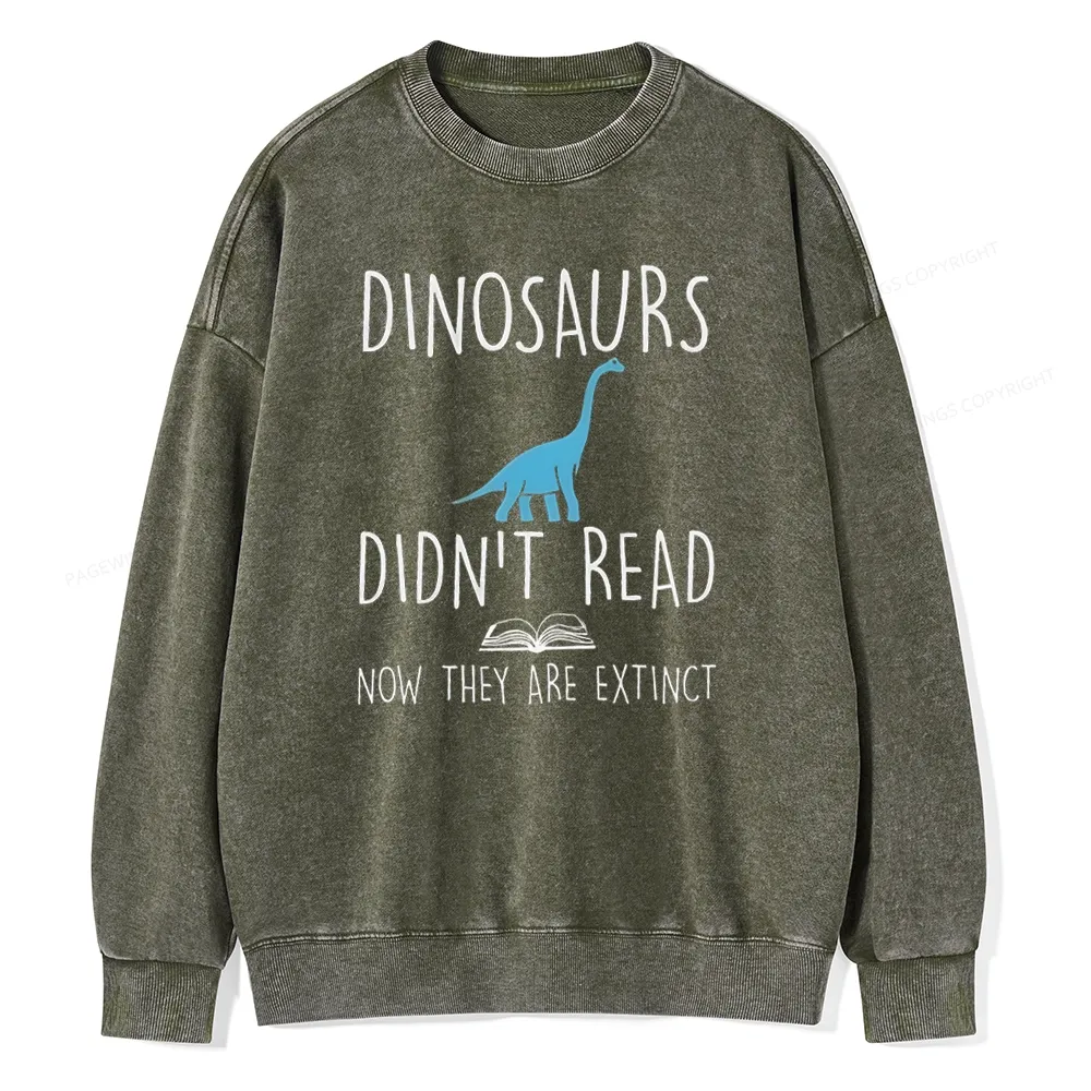 Pagewings Dinosaur Didn't Read Book Unisex Washed Sweatshirt