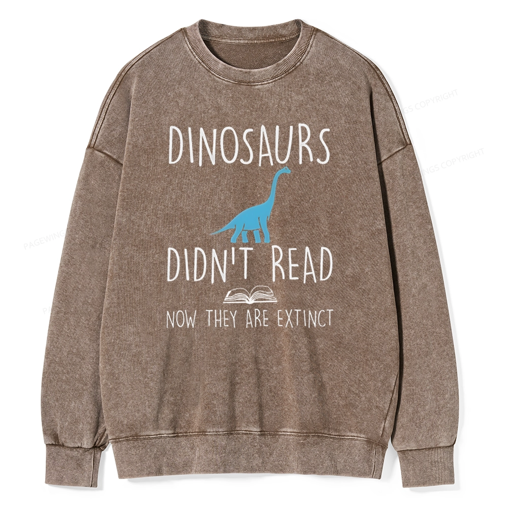 Pagewings Dinosaur Didn't Read Book Unisex Washed Sweatshirt
