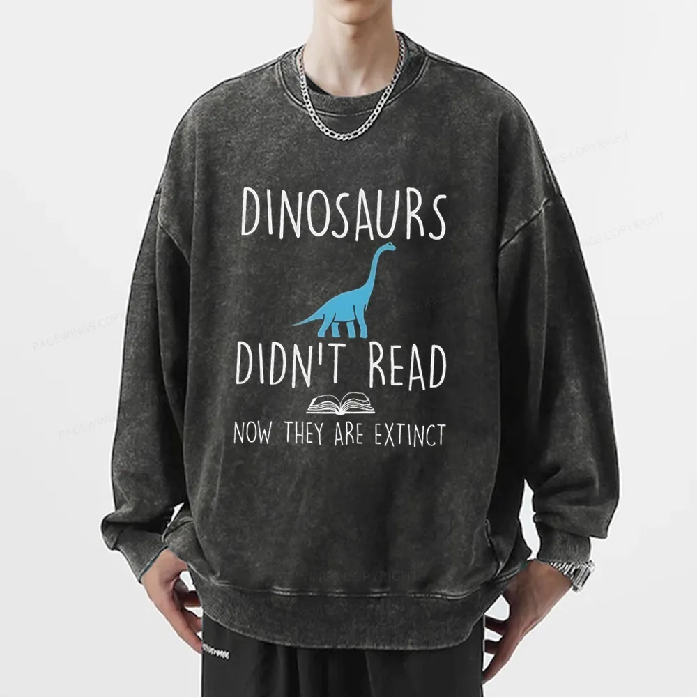 Pagewings Dinosaur Didn't Read Book Unisex Washed Sweatshirt