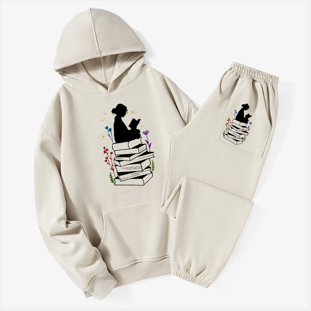 Pagewings Girl Reading Unisex Fleece Hoodie Set