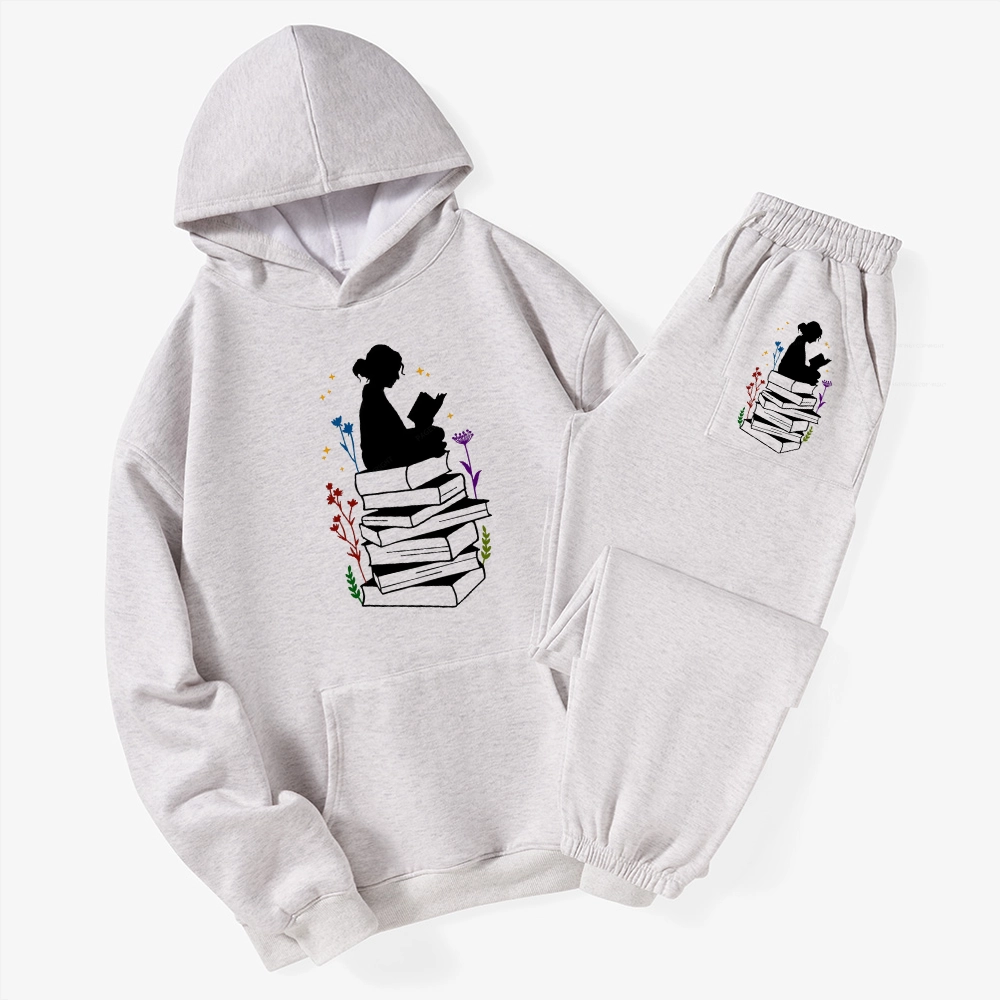 Pagewings Girl Reading Unisex Fleece Hoodie Set