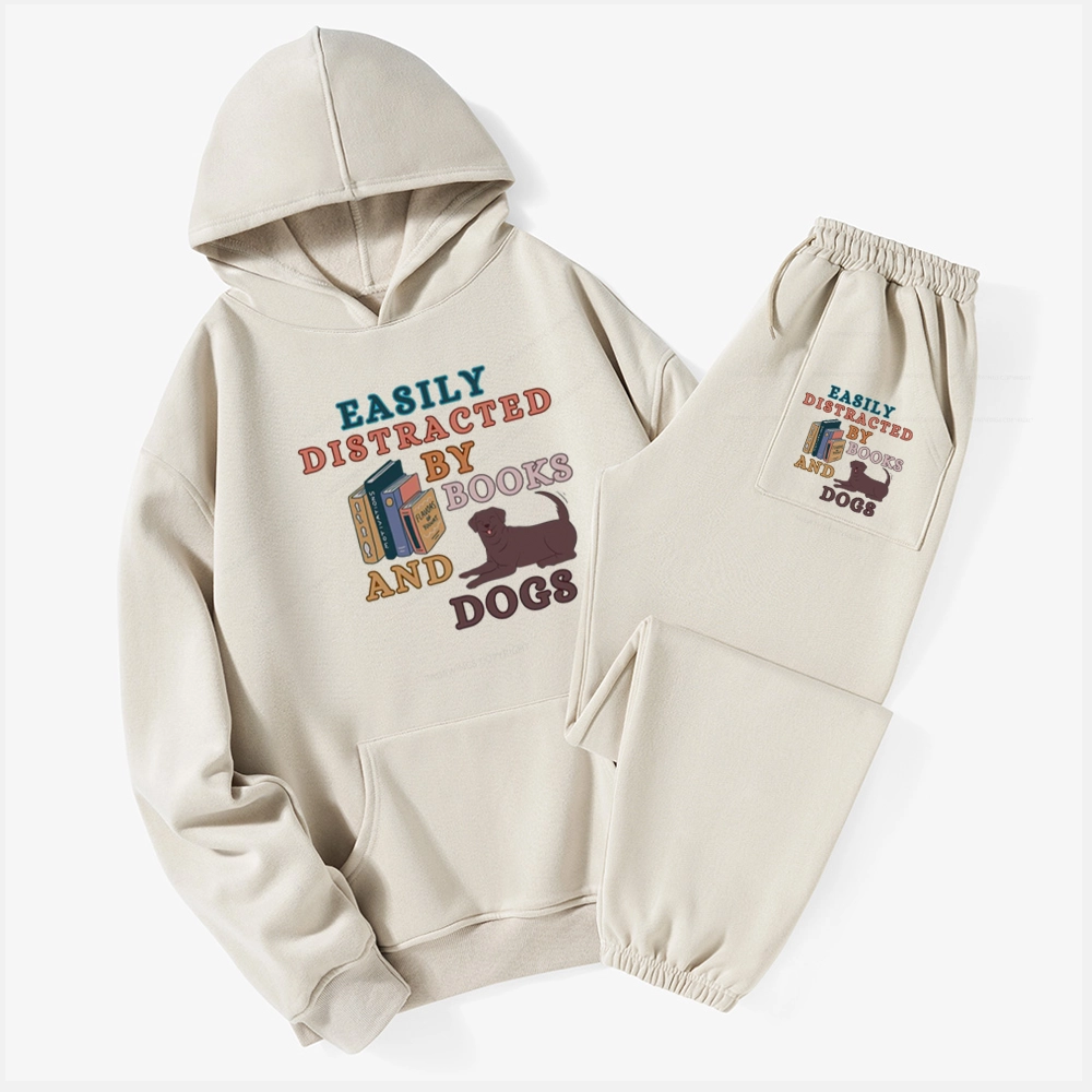 Pagewings Easily Distracted By Books And Labrador Unisex Fleece Hoodie Set