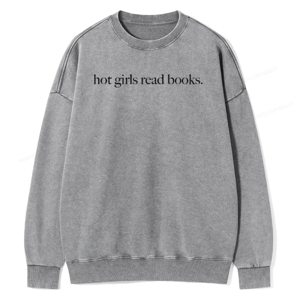 Pagewings Hot Girls Read Books Unisex Washed Sweatshirt