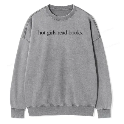Pagewings Hot Girls Read Books Unisex Washed Sweatshirt