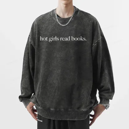 Pagewings Hot Girls Read Books Unisex Washed Sweatshirt