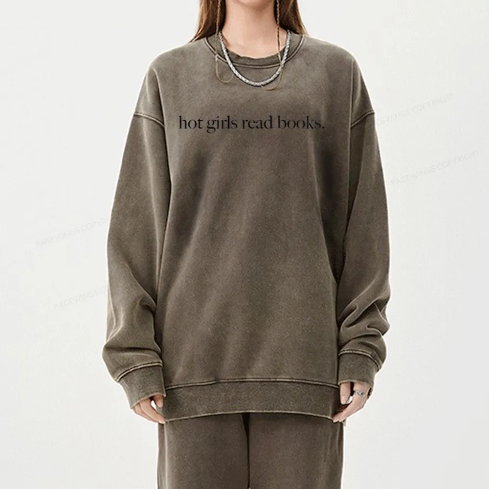 Pagewings Hot Girls Read Books Unisex Washed Sweatshirt