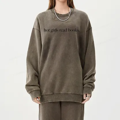 Pagewings Hot Girls Read Books Unisex Washed Sweatshirt