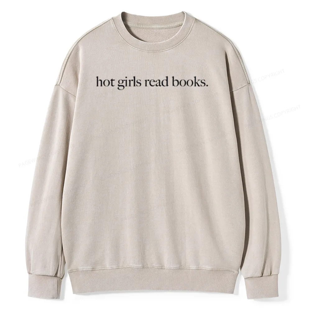 Pagewings Hot Girls Read Books Unisex Washed Sweatshirt