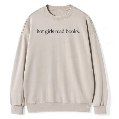 Pagewings Hot Girls Read Books Unisex Washed Sweatshirt