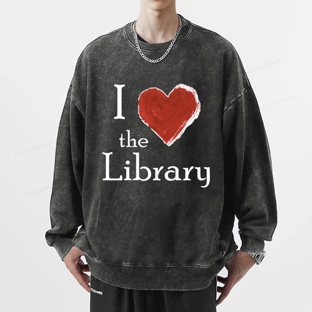Pagewings I love The Library Unisex Washed Sweatshirt