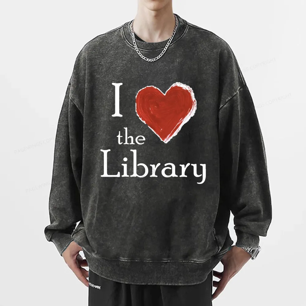 Pagewings I love The Library Unisex Washed Sweatshirt