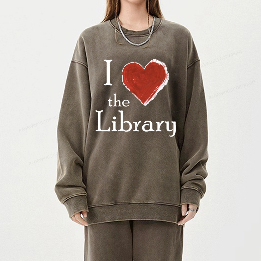 Pagewings I love The Library Unisex Washed Sweatshirt