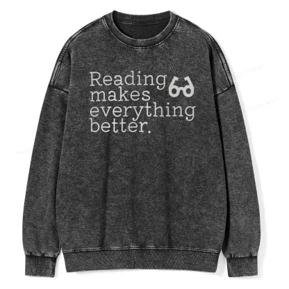 Pagewings Reading Makes Everything Better Unisex Washed Sweatshirt