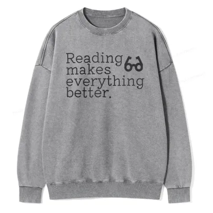 Pagewings Reading Makes Everything Better Unisex Washed Sweatshirt