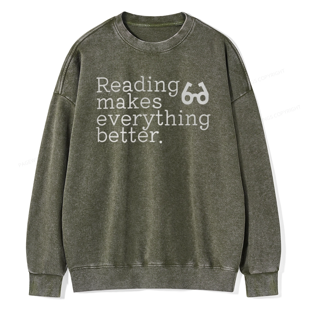 Pagewings Reading Makes Everything Better Unisex Washed Sweatshirt