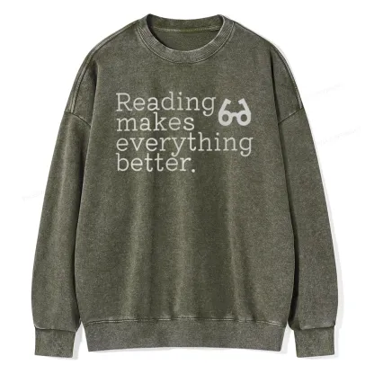 Pagewings Reading Makes Everything Better Unisex Washed Sweatshirt