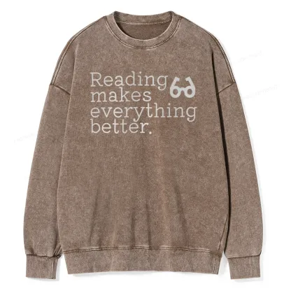 Pagewings Reading Makes Everything Better Unisex Washed Sweatshirt