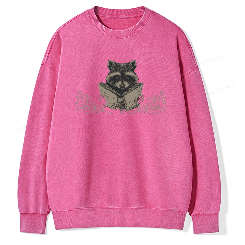 Pagewings Raccoon Reading Unisex Washed Sweatshirt