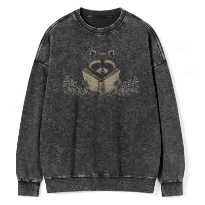 Pagewings Raccoon Reading Unisex Washed Sweatshirt