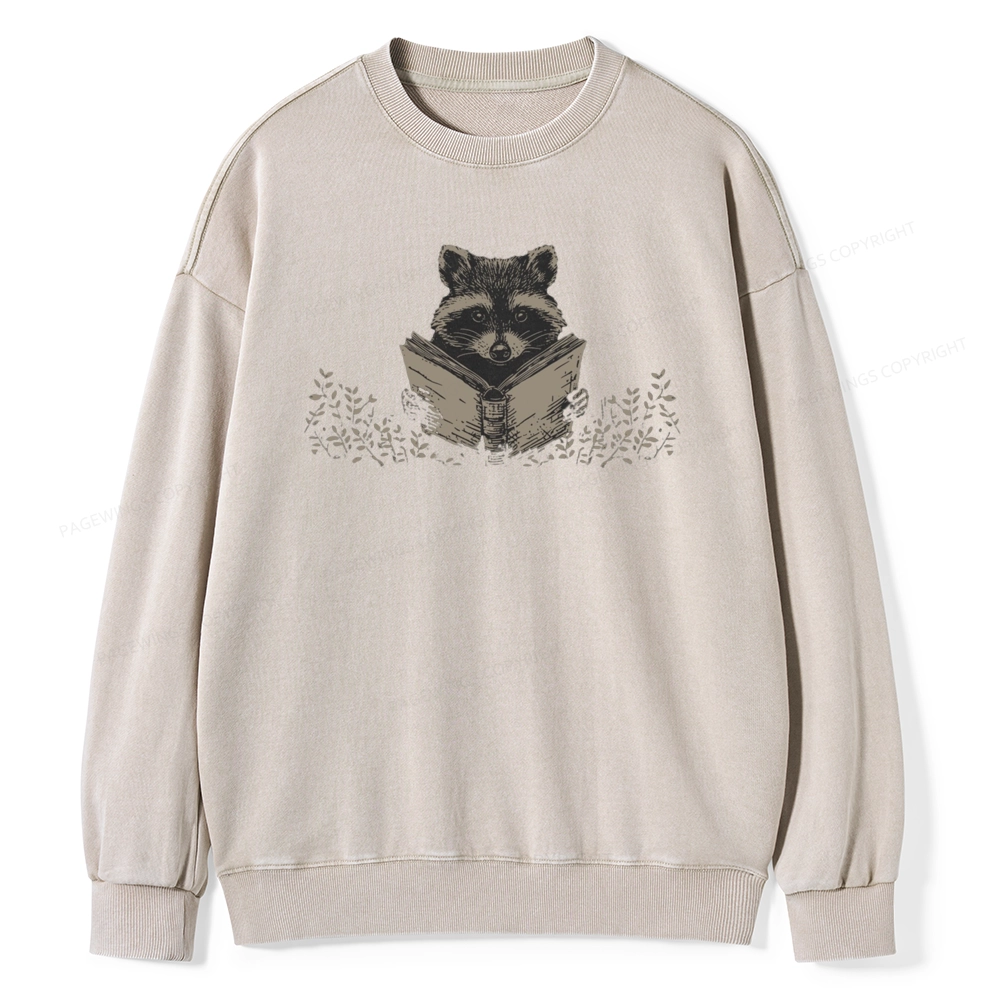 Pagewings Raccoon Reading Unisex Washed Sweatshirt
